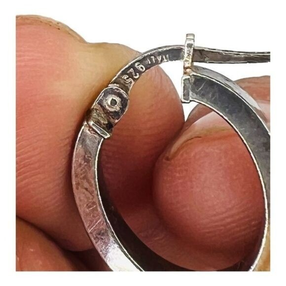 Vintage 925 Italy Sterling Silver Huggie Hoop Earrings Pair Minimalist Signed - Picture 2 of 12